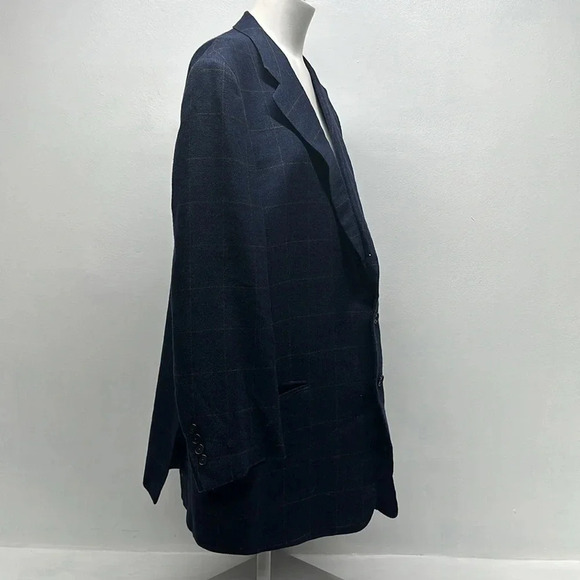 Ermenegildo Zegna Blazer Sports Coat Jacket Button Down Wool Silk Plaid Blue 46R - Picture 4 of 13